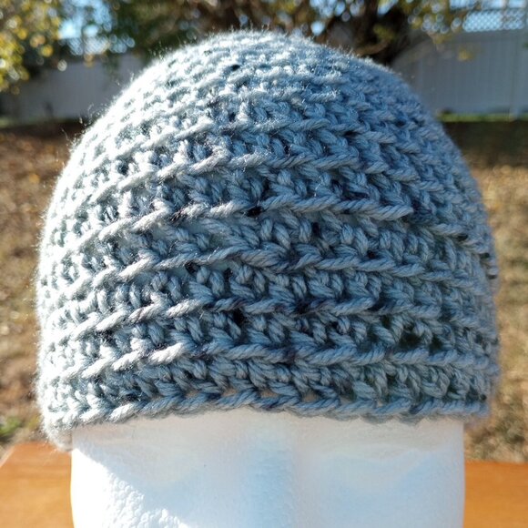 Men's Head Hugger Beanie Hat Handmade Tin Roof Gray Crochet Fishing Outdoors L - Picture 3 of 9